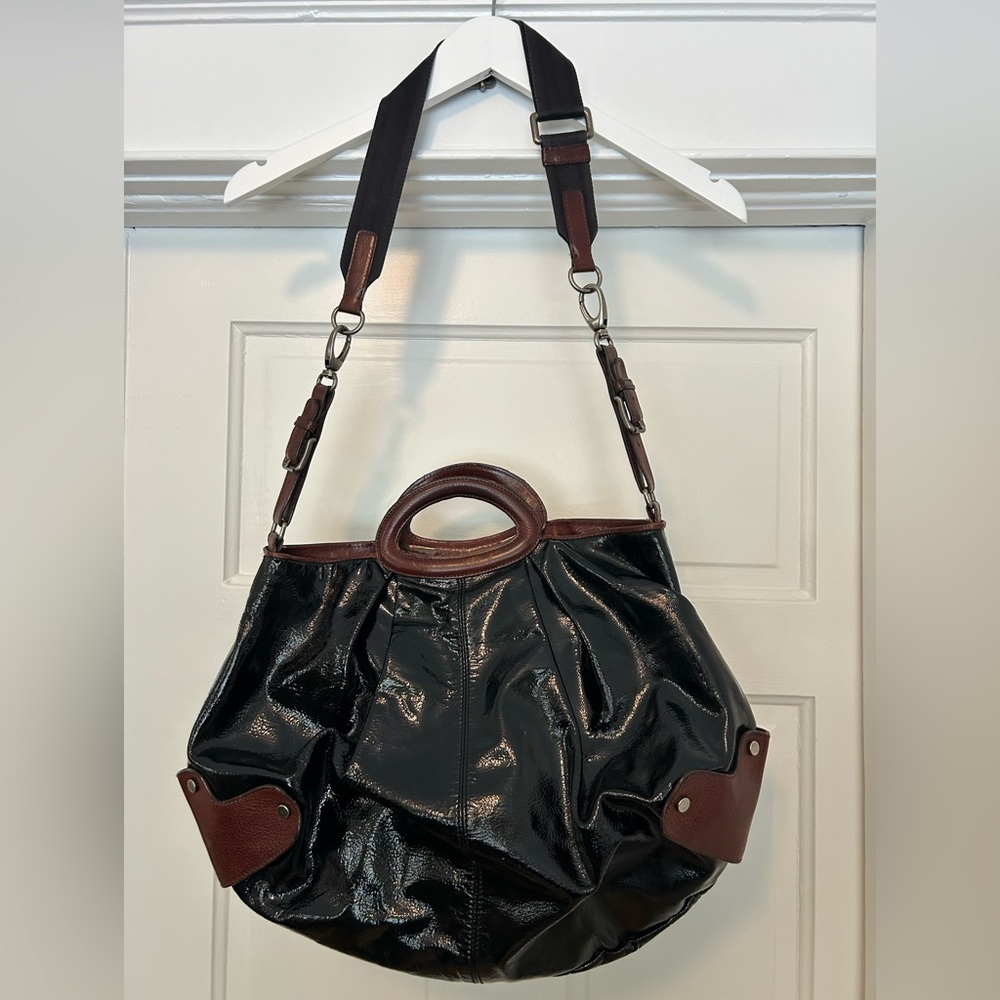 Marni black patent leather balloon bag